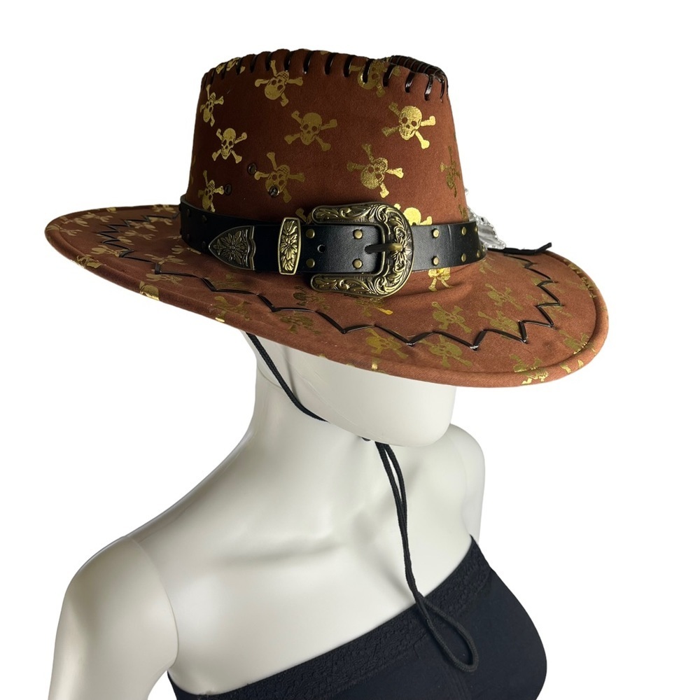 Brown‎ Felt Skull and Bone Western Cowboy Hat - Picture 3 of 12